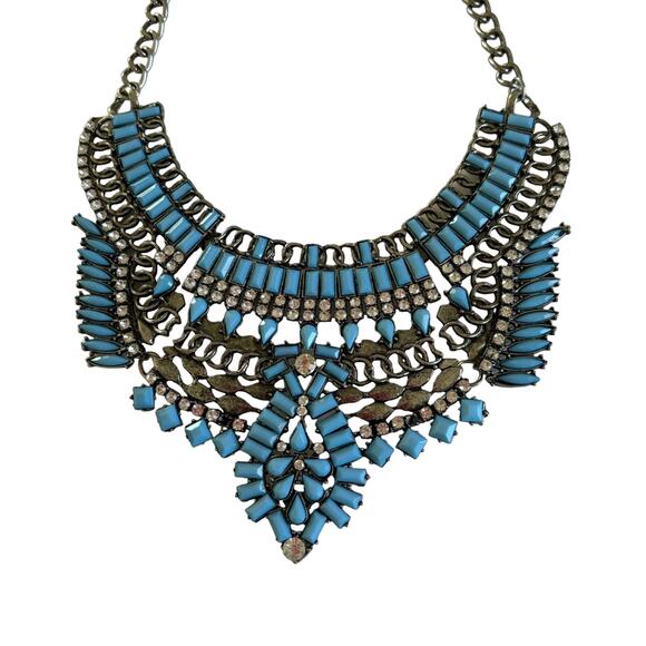 Full Tilt Amanda Silver and Turquoise Bib Style Boho Statement Necklace - Picture 3 of 6